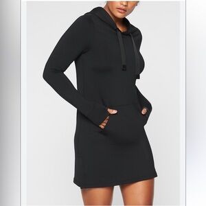 Athleta Surrey Hills Black Hooded Sweatshirt Dress Sz M